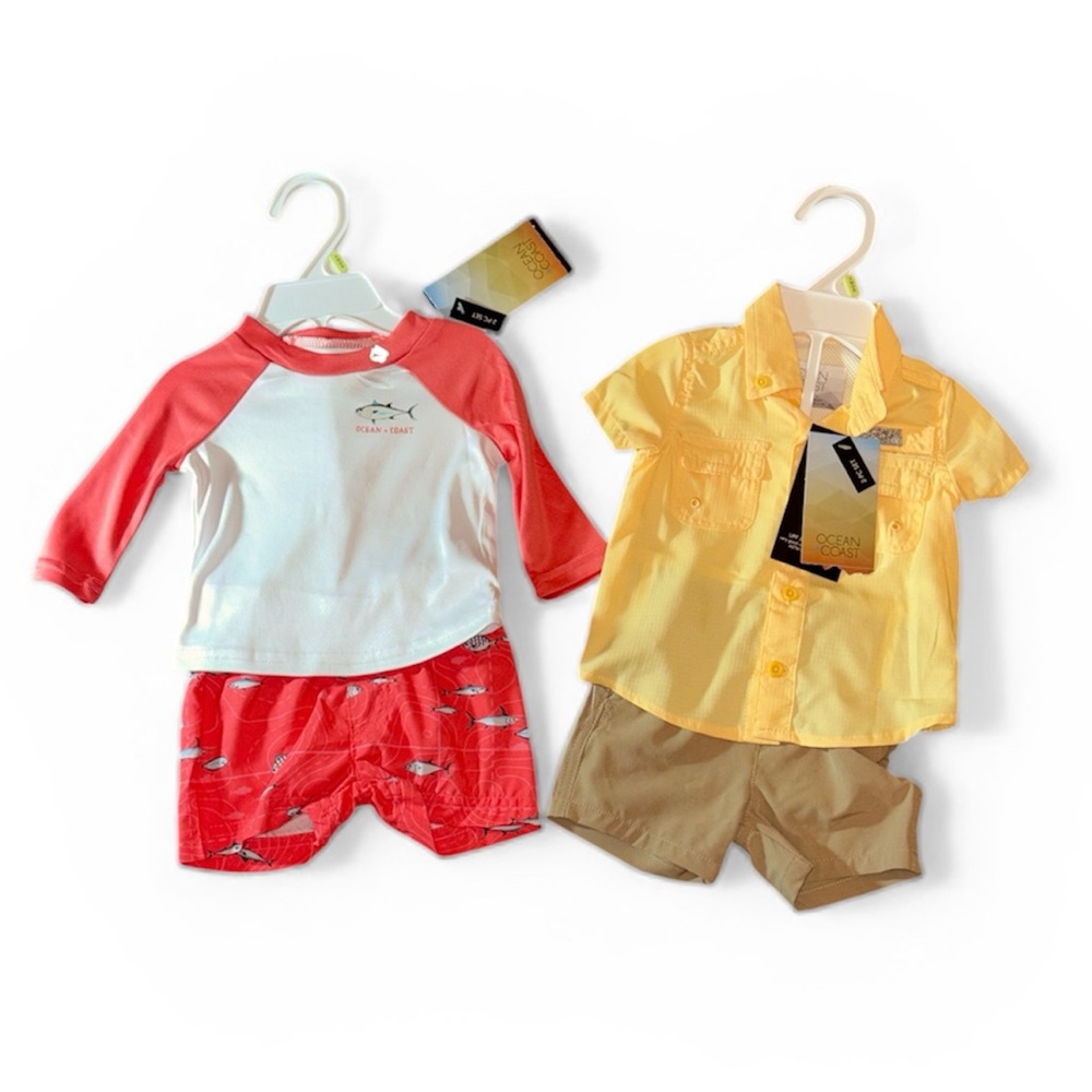 Ocean Coast bundle two newborn infant baby boys swim suit and 2 piece outfit